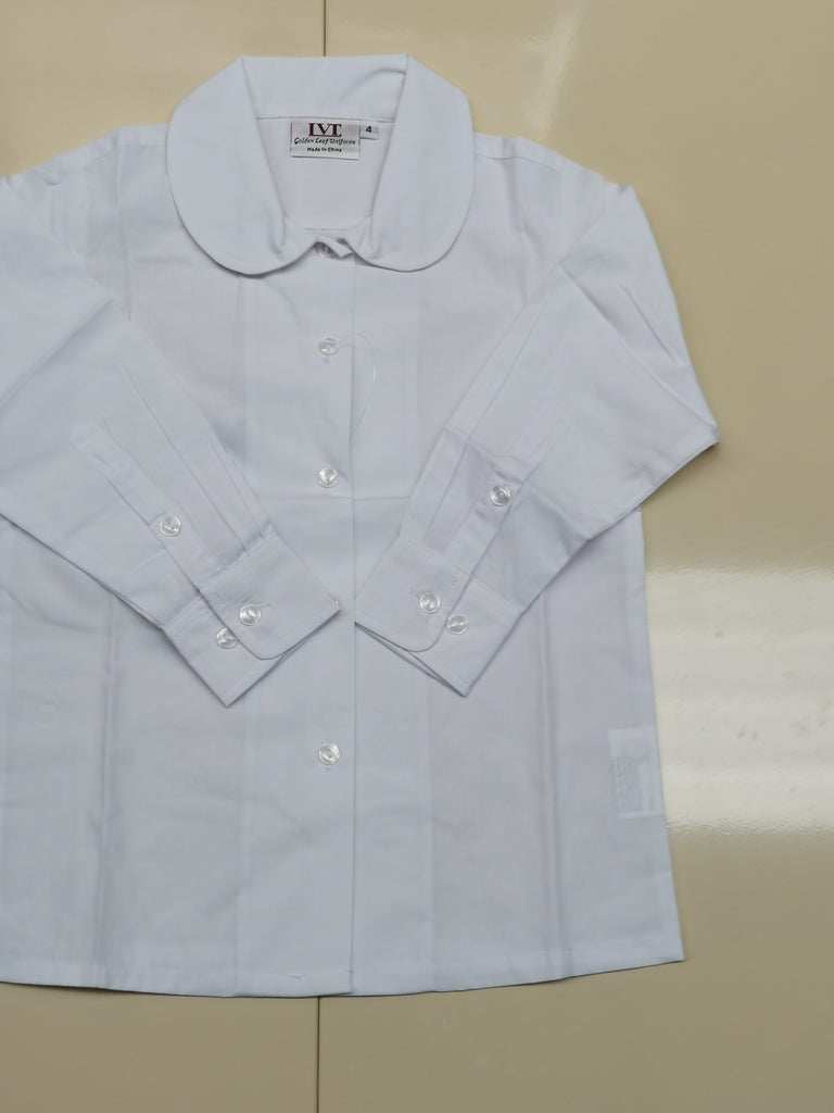 L/S Peter Pan Collar Blouse: White-R1WEL